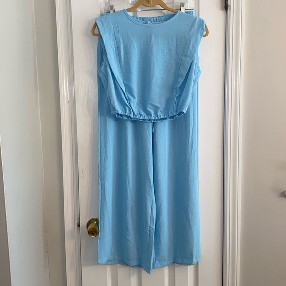 Vrtige Women's Summer 2 Piece Sleeveless Tank Crop & Wide Leg Pants W/Pockets  M - Picture 4 of 5